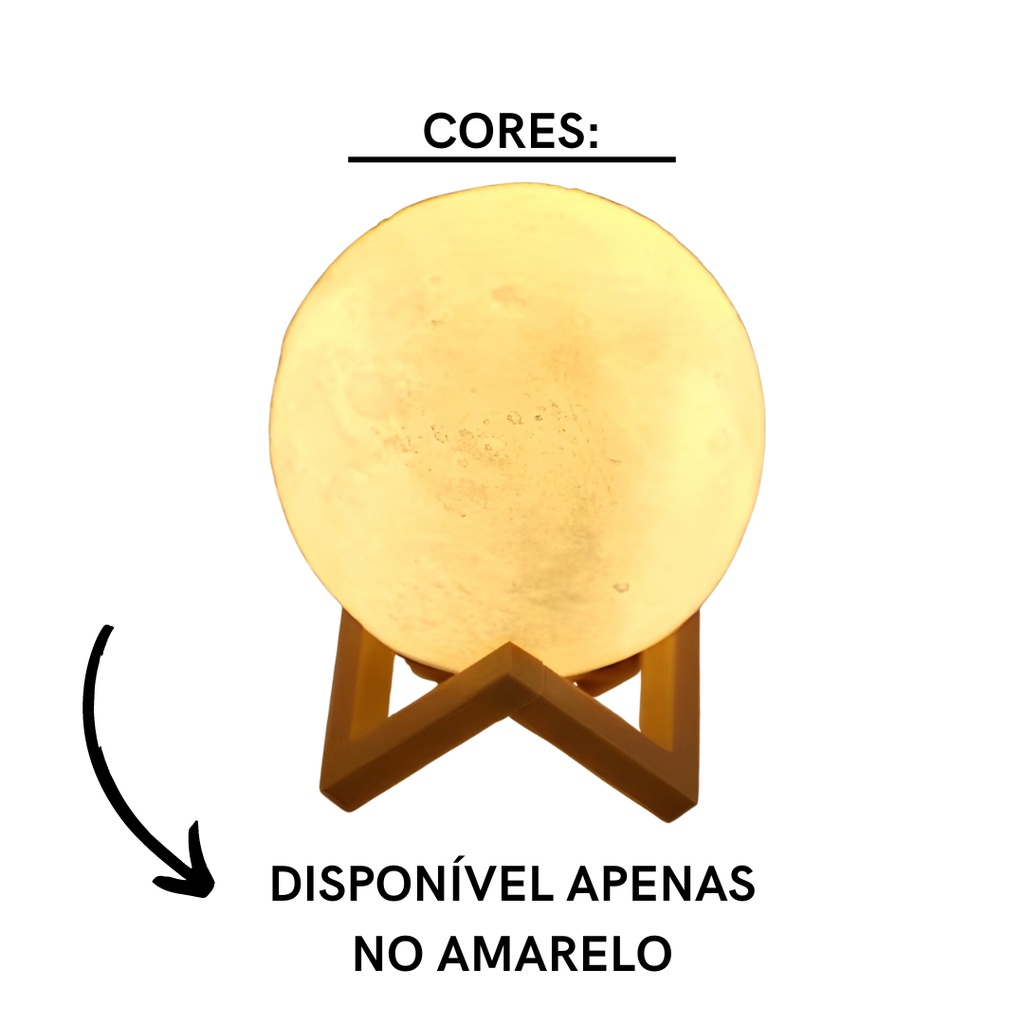 Luminária Lua 3D Abajur LED com Base