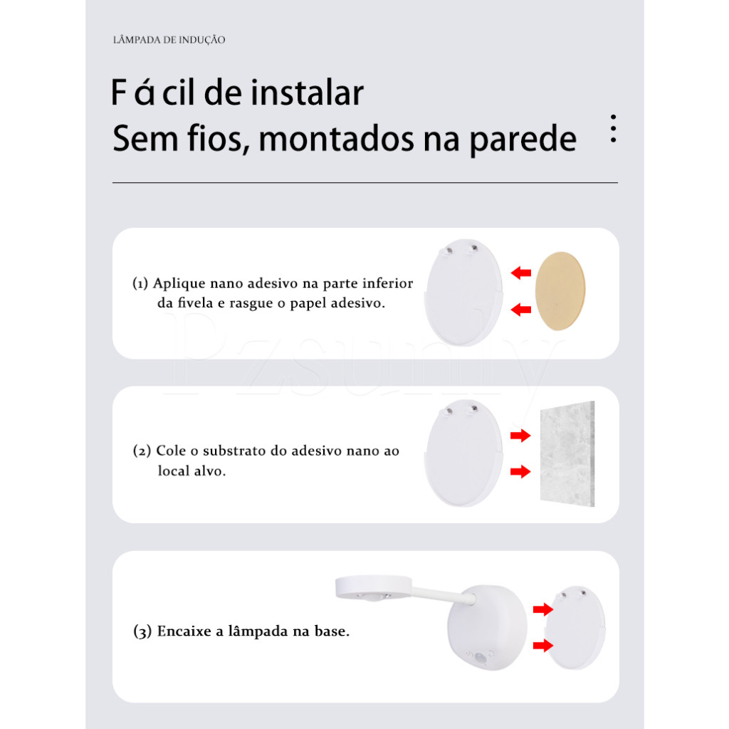 Luminária LED de Parede Sem Fio com Sensor de Movimento e Carregamento USB