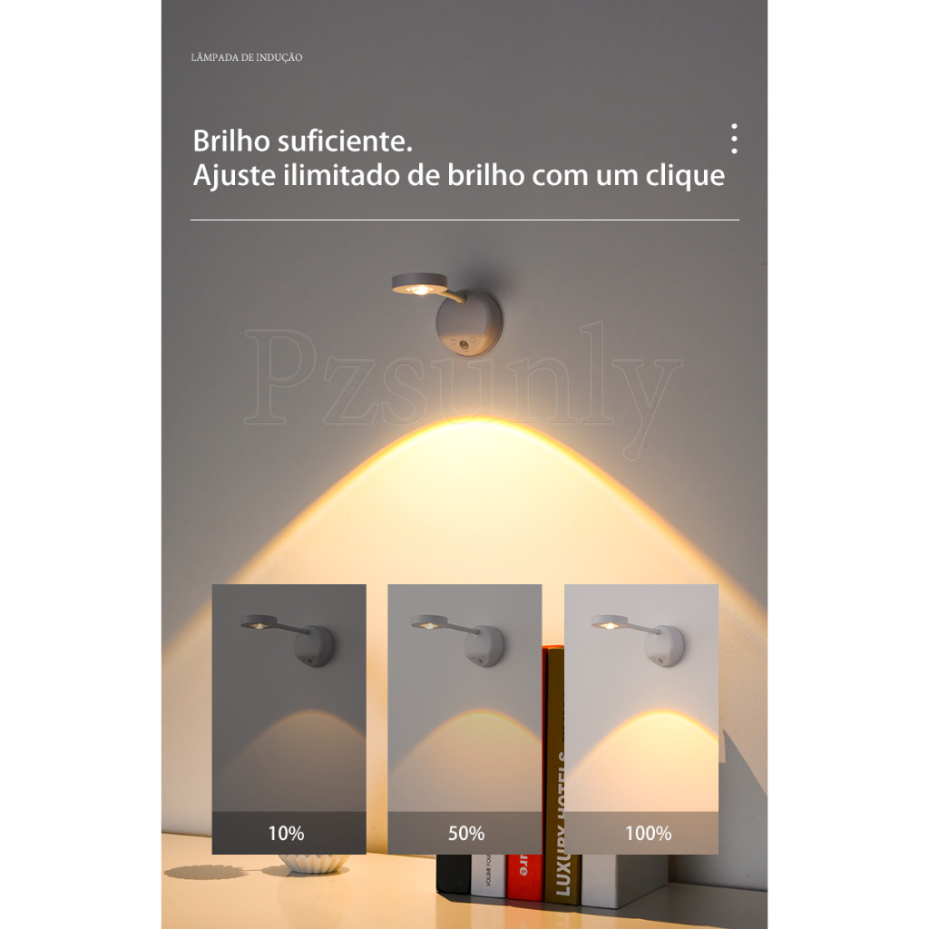 Luminária LED de Parede Sem Fio com Sensor de Movimento e Carregamento USB