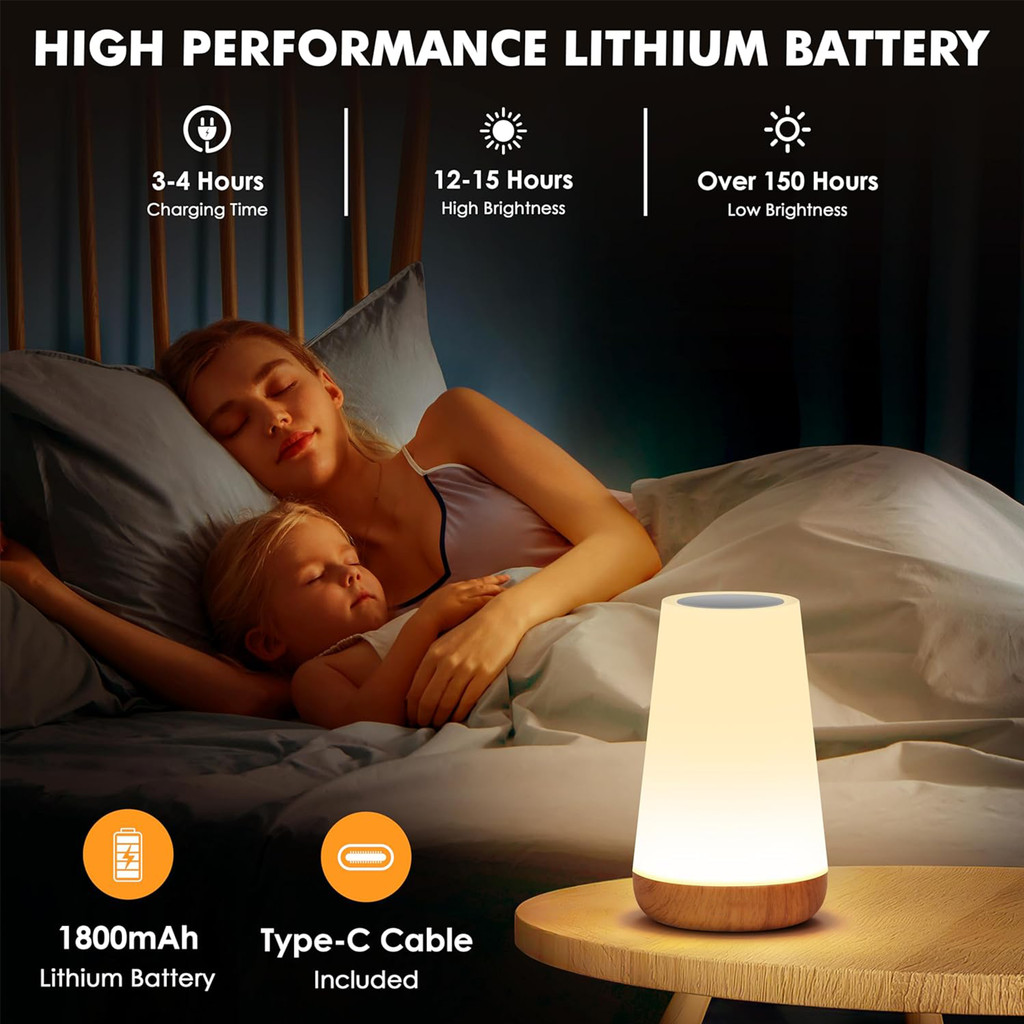Luminária de Luz Noturna LED 13 Cores – Controle de Toque 360° e Bateria Recarregável