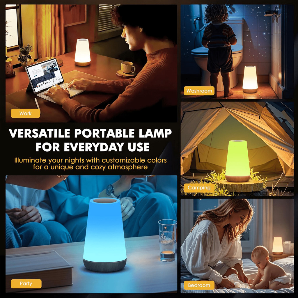 Luminária de Luz Noturna LED 13 Cores – Controle de Toque 360° e Bateria Recarregável
