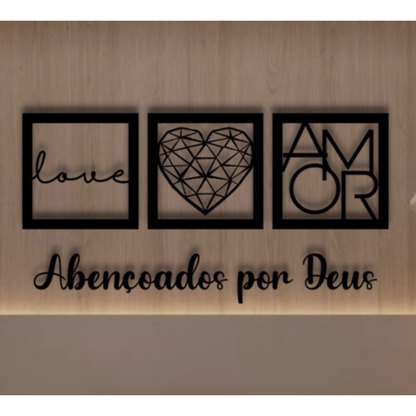 Kit de Quadros Decorativos + Frase “Abençoado por Deus” – Linha Premium MDF