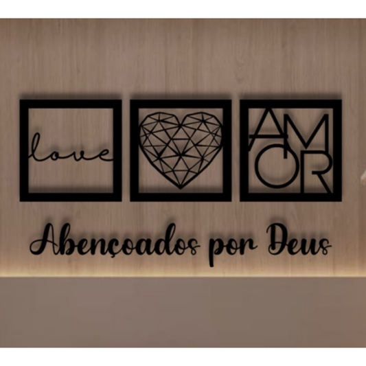 Kit de Quadros Decorativos + Frase “Abençoado por Deus” – Linha Premium MDF