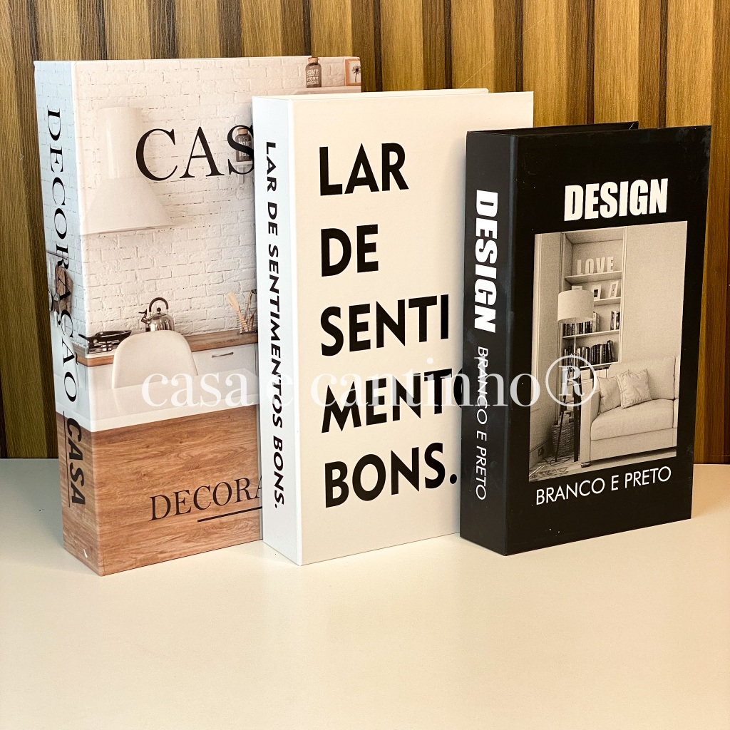 Kit 3 Caixas Livro Decorativo – Porta Objetos Multiuso