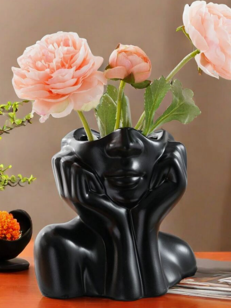 Vaso Rosto Menina Moderna Cachepot em Gesso – Estilo Nórdico Minimalista