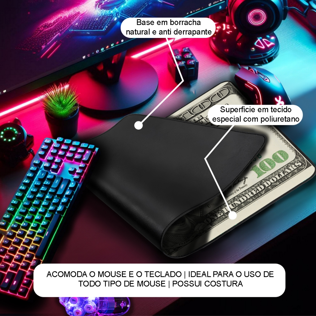 Mouse Pad Gamer Premium 70x35cm – Black Dollar