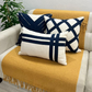 Kit de Almofadas Fita Azul Marinho – Estilo Rústico Boho Artesanal para Sofá e Cama