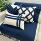 Kit de Almofadas Fita Azul Marinho – Estilo Rústico Boho Artesanal para Sofá e Cama