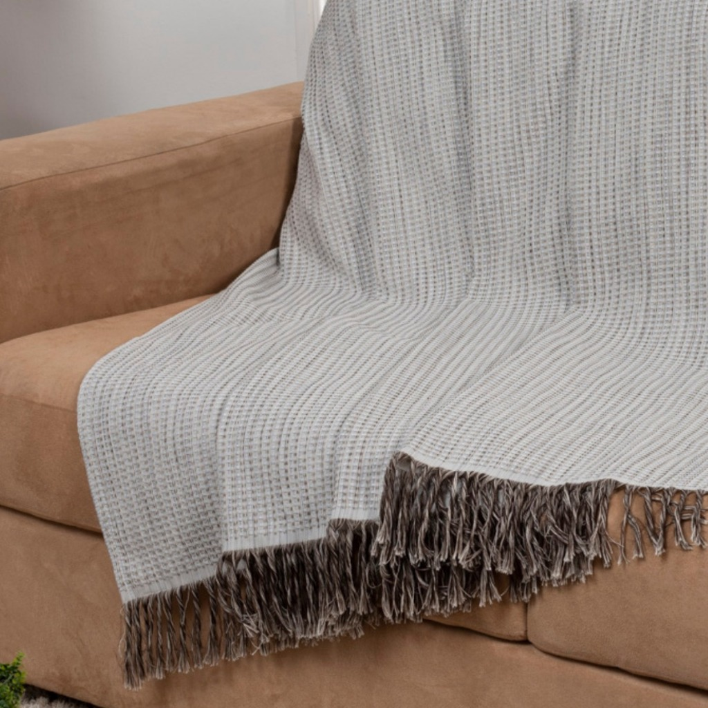 Manta Gigante para Sofá e Cama 100% Algodão 2,40m x 1,60m – Decorativa com Franjas