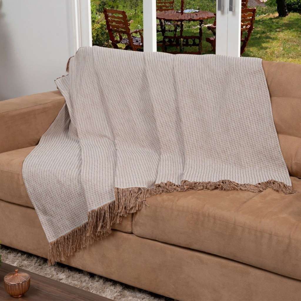 Manta Gigante para Sofá e Cama 100% Algodão 2,40m x 1,60m – Decorativa com Franjas