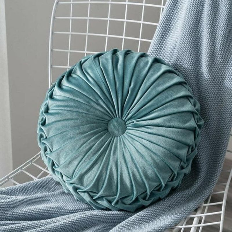 Almofada Decorativa Redonda Artesanal Luxuosa em Veludo – 40cm