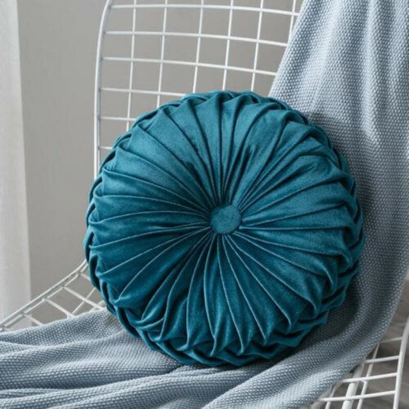 Almofada Decorativa Redonda Artesanal Luxuosa em Veludo – 40cm