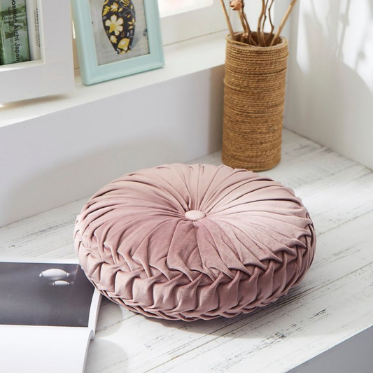 Almofada Decorativa Redonda Artesanal Luxuosa em Veludo – 40cm