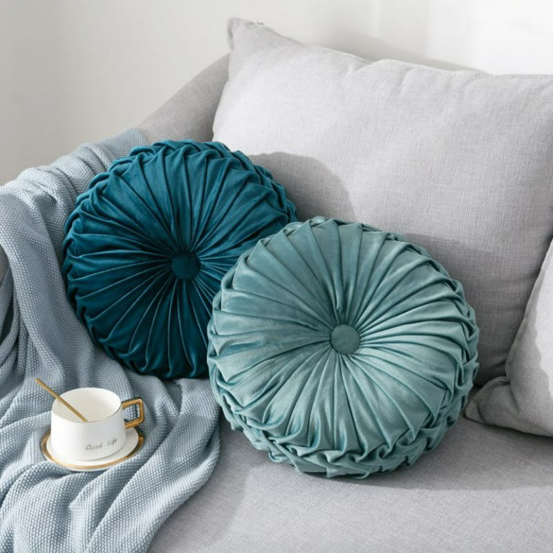 Almofada Decorativa Redonda Artesanal Luxuosa em Veludo – 40cm
