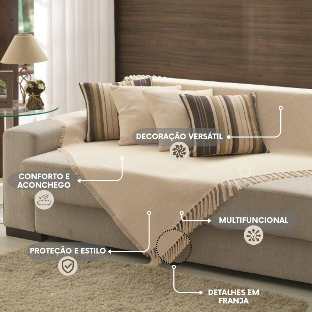 Manta Gigante para Sofá e Cama 100% Algodão 2,40m x 1,60m – Decorativa com Franjas