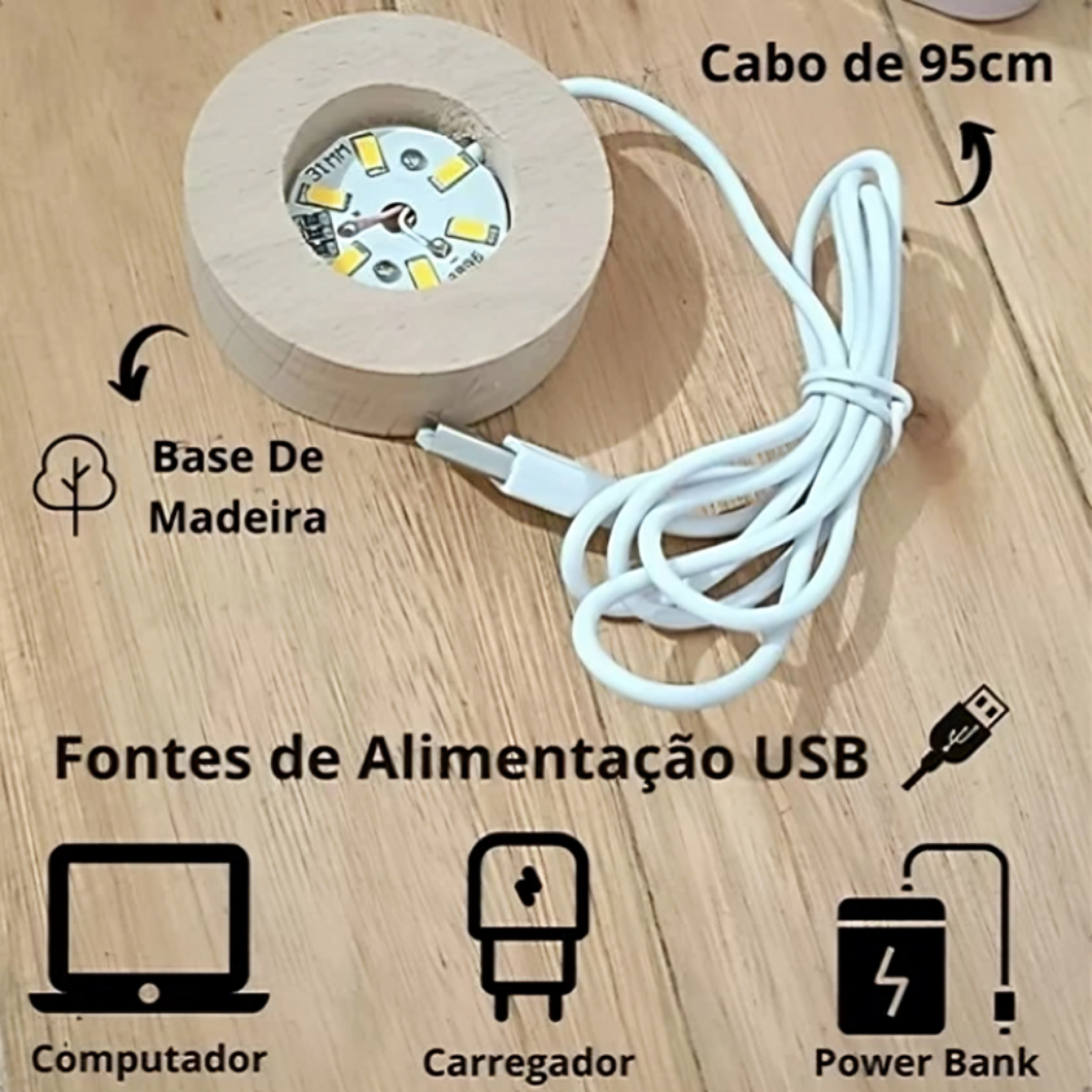 Luminária Cristal de Mesa Sistema Solar Saturno Lua Galáxia LED Base Madeira Enfeite Decorativo Casa