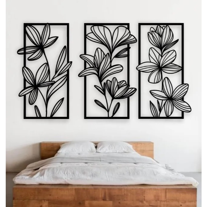 Quadro Decorativo Trio de Flores Vazadas em MDF 40x24