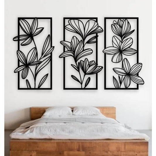Quadro Decorativo Trio de Flores Vazadas em MDF 40x24