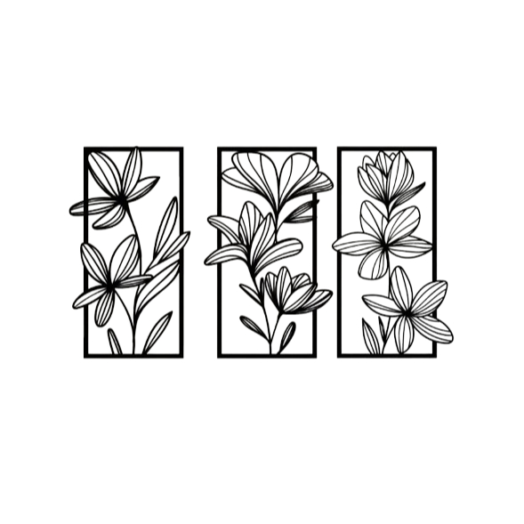 Quadro Decorativo Trio de Flores Vazadas em MDF 40x24