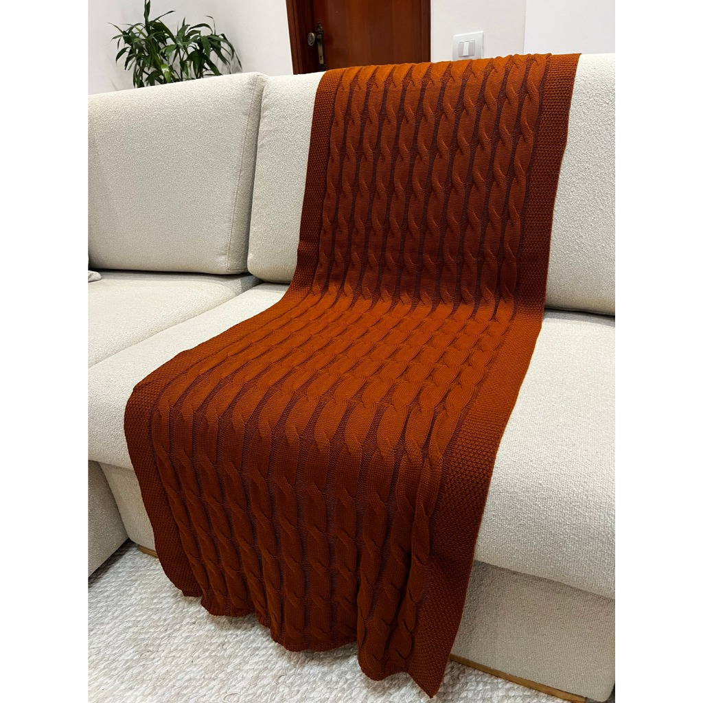 Peseira Manta Trança em Tricot 180x60cm – Sofá, Cama Casal e Decoração