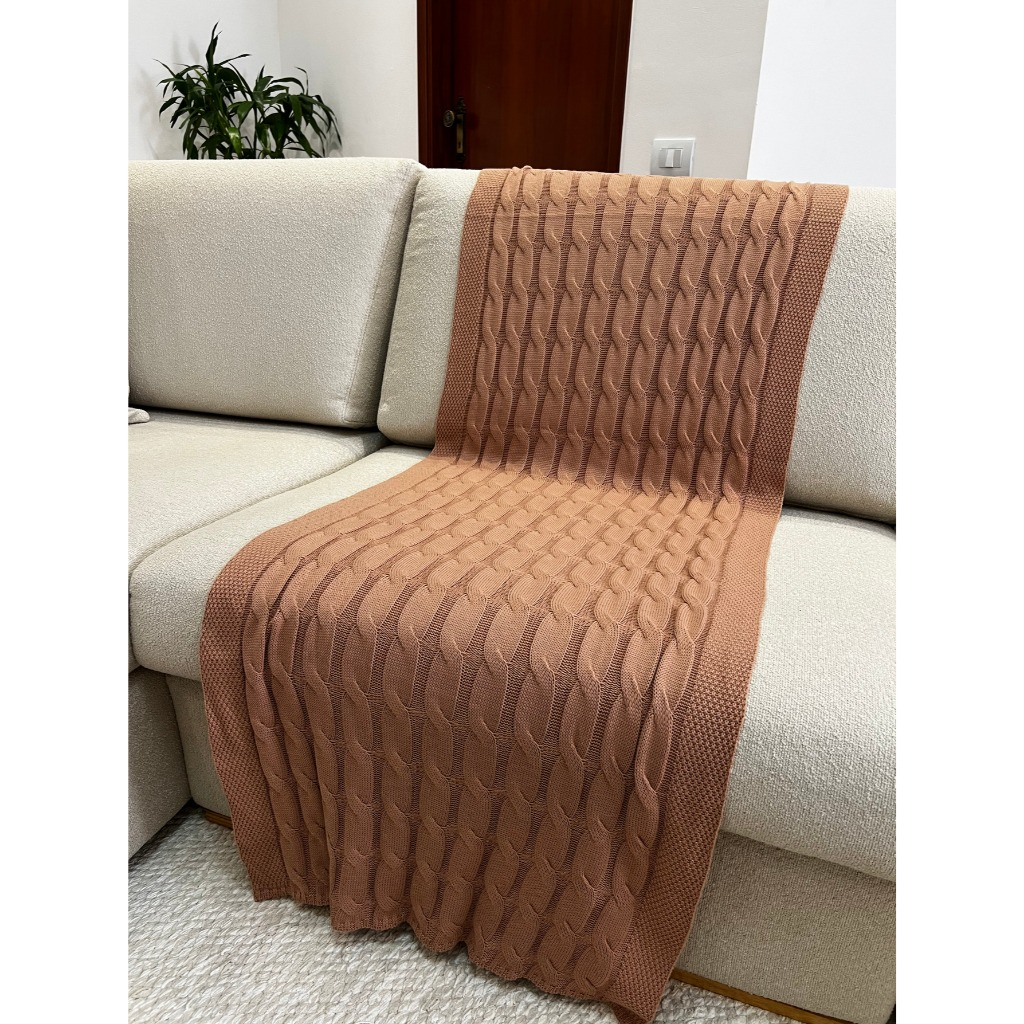 Peseira Manta Trança em Tricot 180x60cm – Sofá, Cama Casal e Decoração