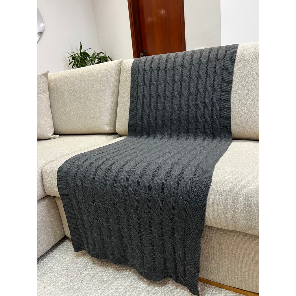 Peseira Manta Trança em Tricot 180x60cm – Sofá, Cama Casal e Decoração