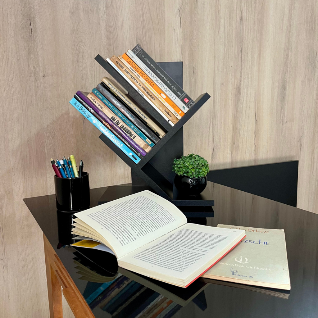 Porta Livros de Bancada Preto – Organizador de Mesa e Livros