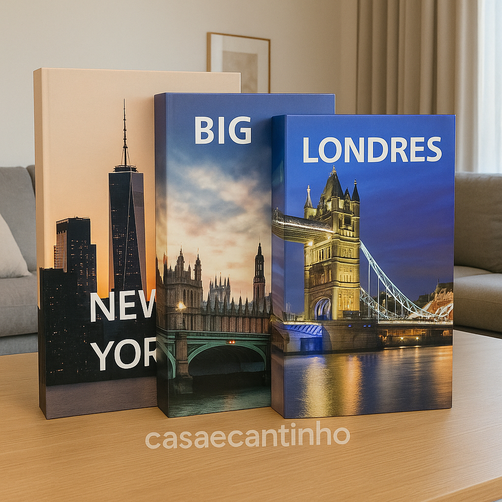 Kit 3 Caixas Livro Decorativo – Porta Objetos Multiuso
