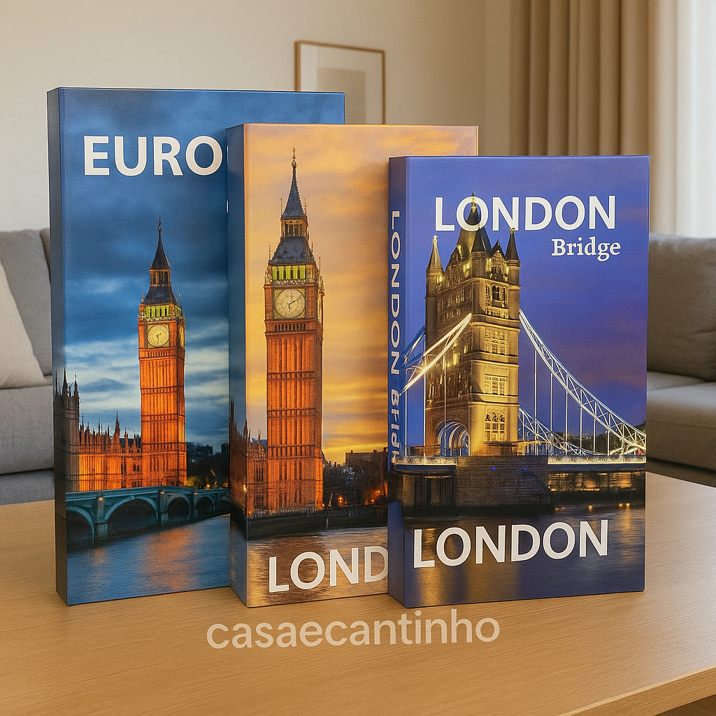 Kit 3 Caixas Livro Decorativo – Porta Objetos Multiuso