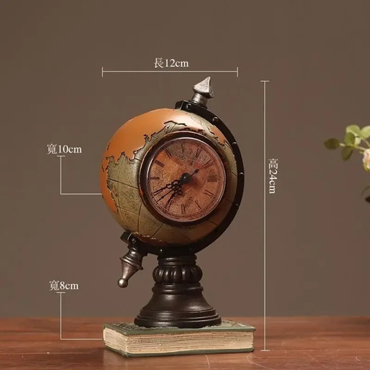 Enfeite Globo Terrestre de Resina com Relógio 24cm – Decoração Retrô Vintage