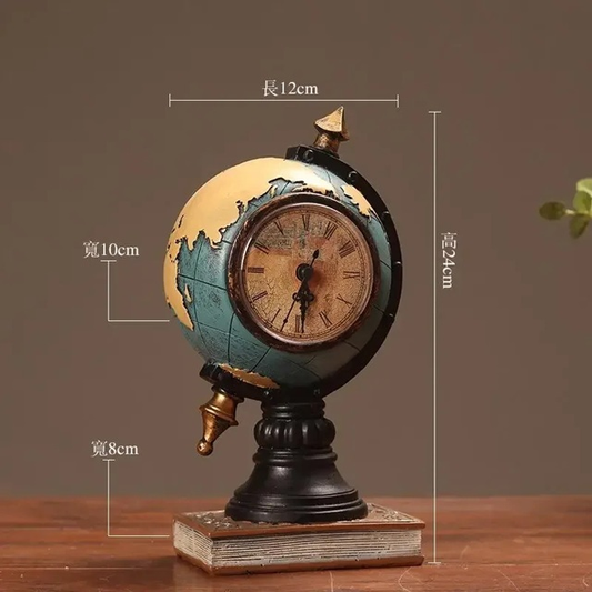 Enfeite Globo Terrestre de Resina com Relógio 24cm – Decoração Retrô Vintage