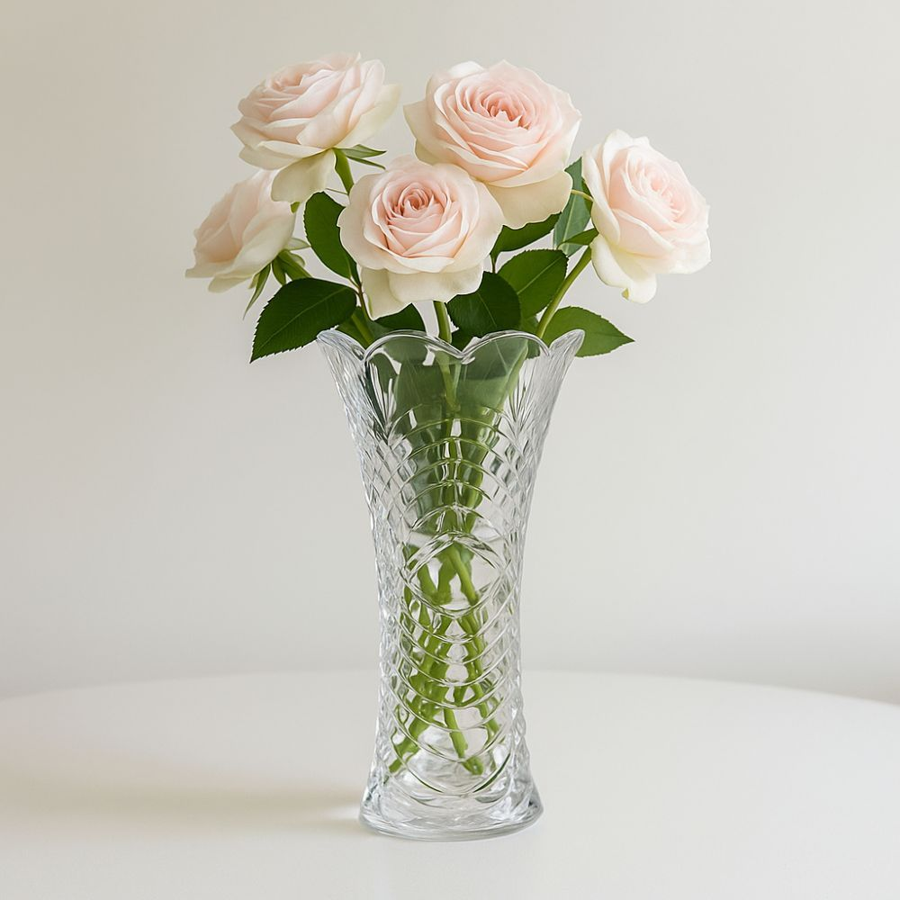 Kit 02 Vasos Decorativos de Vidro Cristal com Estampa em Relevo