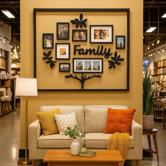 Quadro em Mdf Family Grande Arvore Decorativa com Porta Retratos Personalizável Decoração de Parede PROMO BLACK