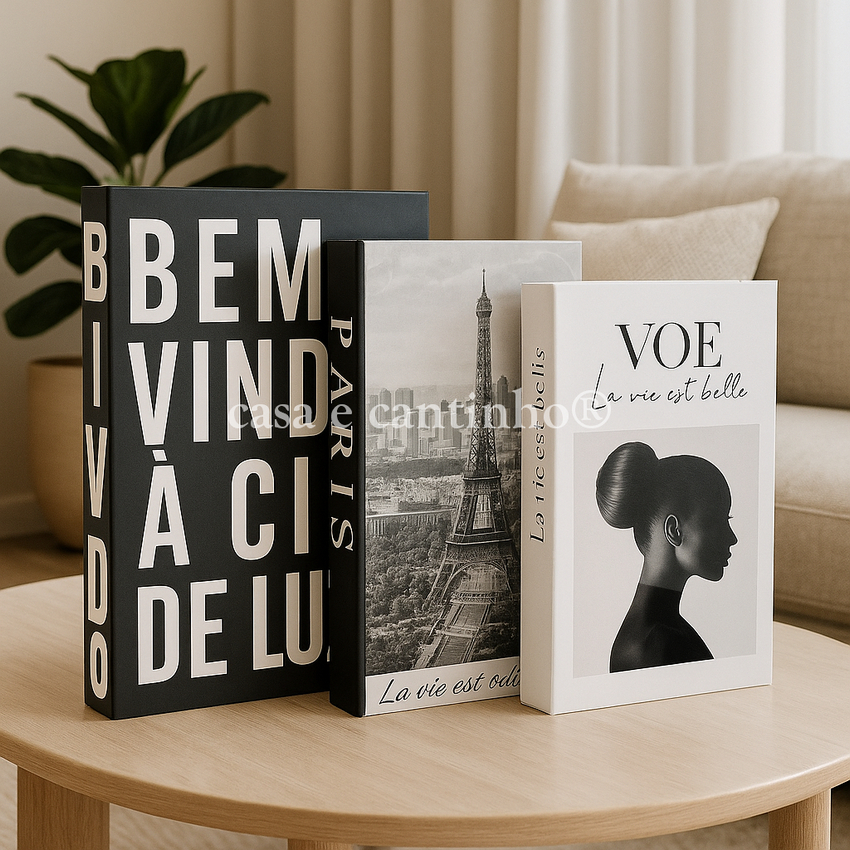 Kit 3 Caixas Livro Decorativo – Porta Objetos Multiuso