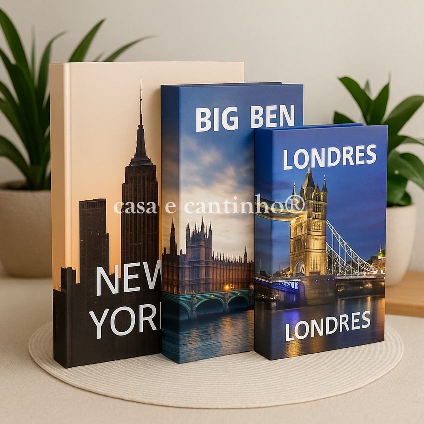 Kit 3 Caixas Livro Decorativo – Porta Objetos Multiuso