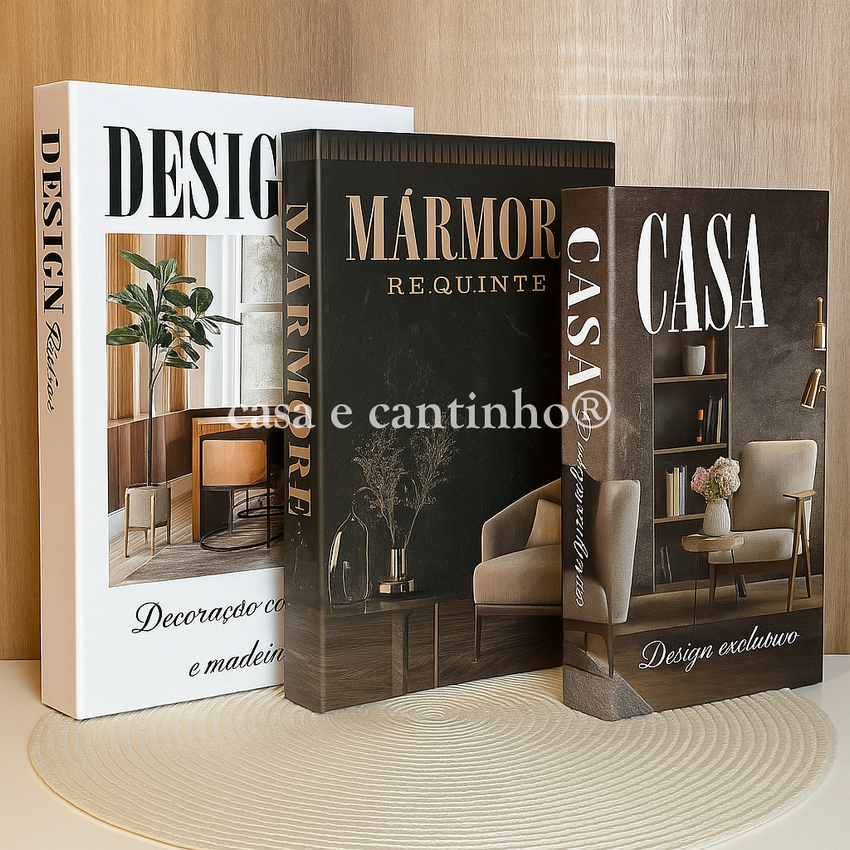 Kit 3 Caixas Livro Decorativo – Porta Objetos Multiuso