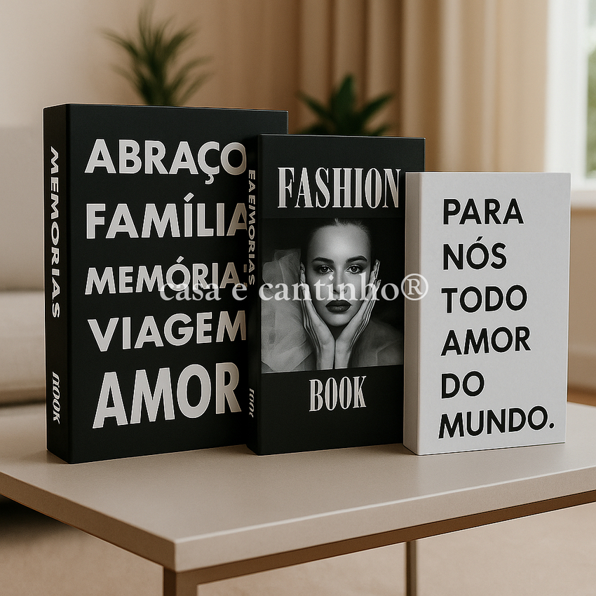 Kit 3 Caixas Livro Decorativo – Porta Objetos Multiuso
