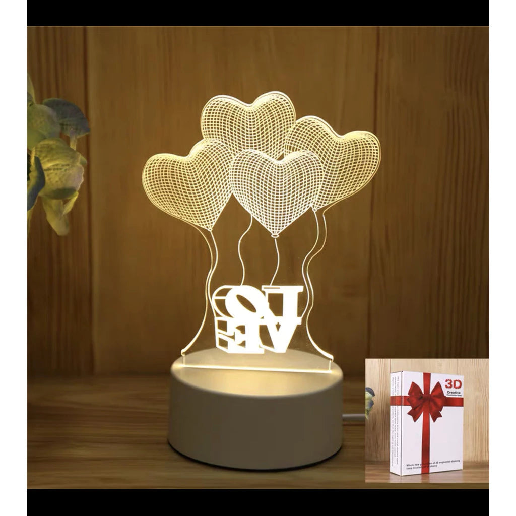 Luminária Decorativa de Mesa LED 3D – Luz Noturna Criativa e Moderna