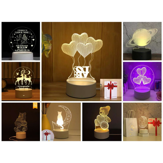 Luminária Decorativa de Mesa LED 3D – Luz Noturna Criativa e Moderna