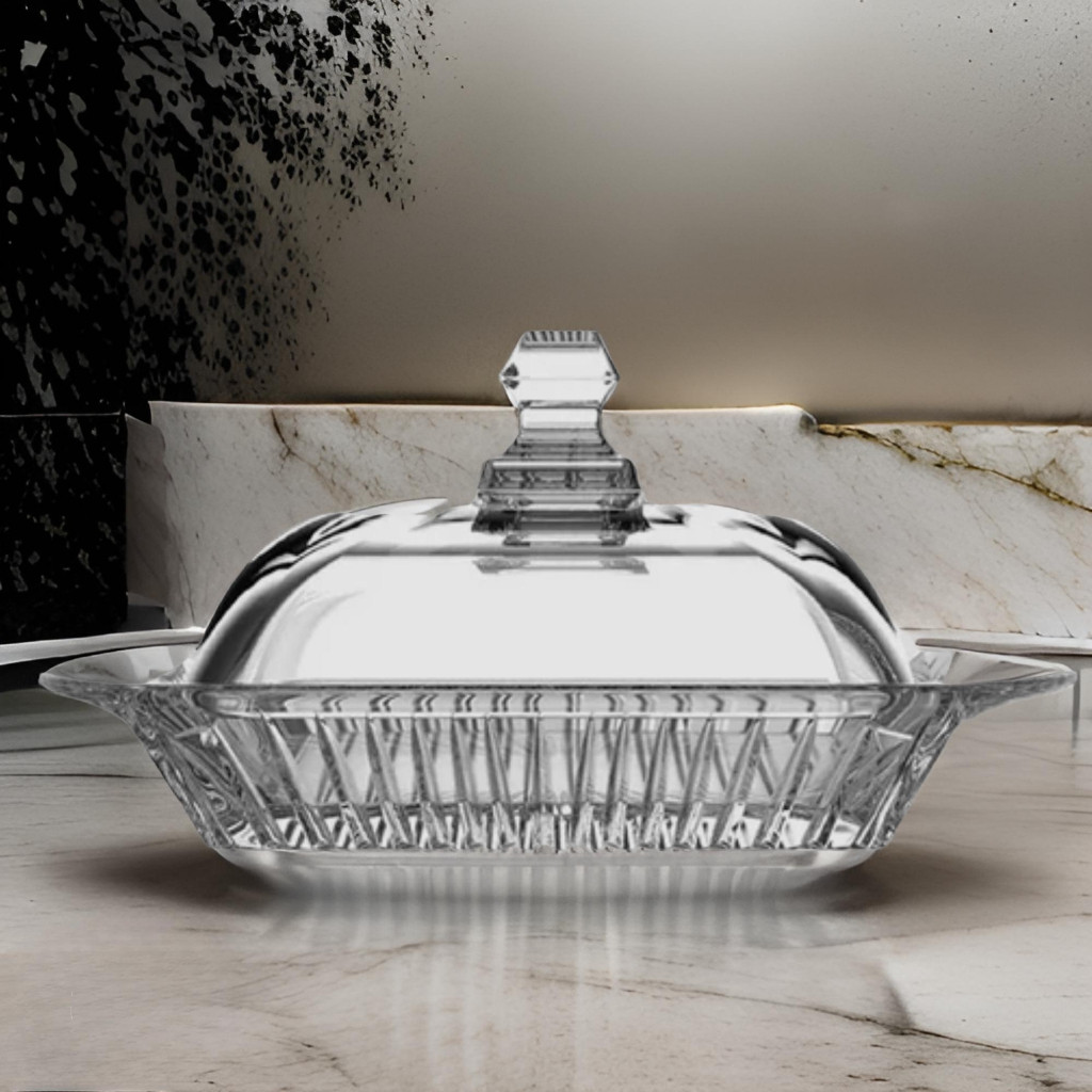 Manteigueira de Vidro Luxuosa com Tampa – Charme e Sofisticação para Sua Mesa