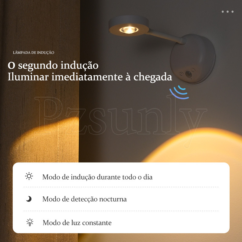 Luminária LED de Parede Sem Fio com Sensor de Movimento e Carregamento USB