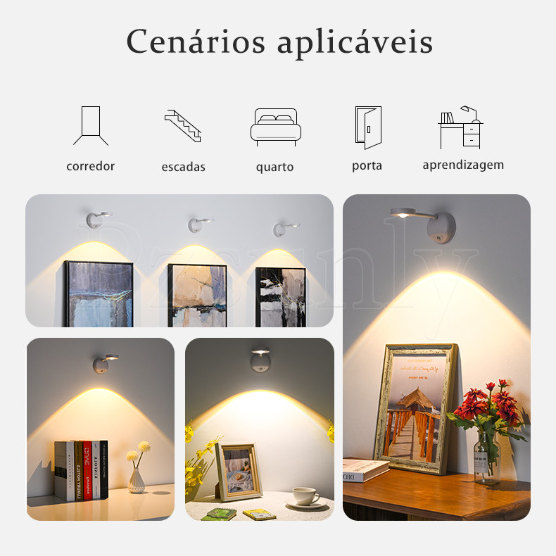Luminária LED de Parede Sem Fio com Sensor de Movimento e Carregamento USB